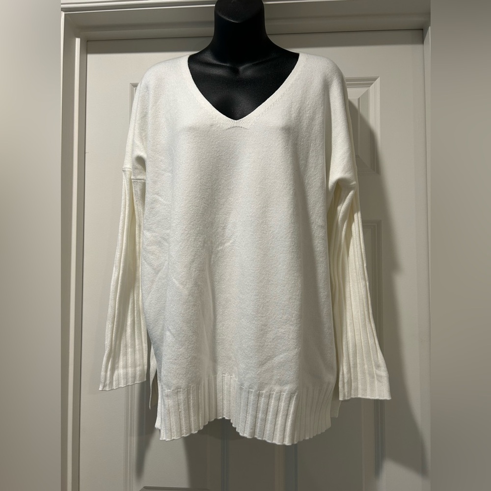 French Connection White V-Neck Sweater